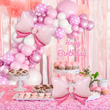 Taooba Color Palette 73pcs Pink Bow Balloon Corolla Arched Set Pink White Rose Red Bow Aluminum Foil Balloon