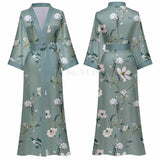 Taooba-Printed Long Robe Sexy Kimono Bathrobe Gown Lingeries for Woman Home Dress Summer Satin Sleepwear Female Half Sleeve Nightgowns
