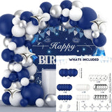 Taooba Color Palette 105pcs Blue Silver Balloon Set Suitable for Birthday Anniversary, Adult Ceremony, Graduation Ceremony, Party Decoration