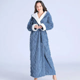 Taooba Ladies Cute Bathrobe Autumn Winter Extended Hooded Nightgown Soft Sleepwear Women's Jacquard Flannel Pyjamas Thicker Warm