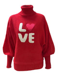 Taooba-2024 New Women Love Sweaters Turtleneck Long Sleeve Heart Knitted Pullover Love Heart Valentines Day Sweater