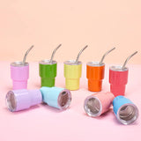 1pc 3oz Mini Tumbler with Straw Stainless Steel 304 Liner PP Outer PS Lid Silicone Sleeve Portable Cup Mug with Straw Tumbler