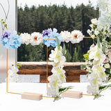 Gold Metal Floral Ring Hoop With Wooden Base Wedding Party Table Centerpiece Decoration Artificial Flower Garland DIY Wreath