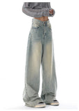 Taooba-American Vintage Y2K Wide Leg High Waist Straight Jeans Pants Women's Casual Baggy Grunge Streetwear Style Denim Trouser