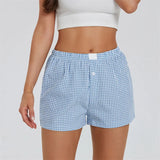 Taooba-Women Y2k Plaid Pajama Shorts Buttons Elastic High Waist Casual Straight Short Pants Lounge Baggy Sweatshorts 2024 Summer New