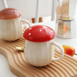 Taooba-1pc 300ml Red Lid Creative Mushroom Shaped Coffee Mugs Fine Ceramic Milk Cup with Handle Birthday Gift for Women Mom Drinkware