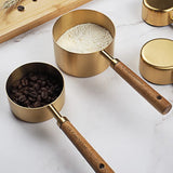 Taooba-Measuring Spoon Set Kitchen Accessories Stainless Steel Wooden Handle Measuring Cups Spoons Baking Tools Coffee Bartending Scale