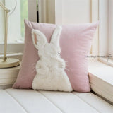 Taooba-Pink Rabbit Embroidered Throw Pillowcase Soft Sofa Furry Velvet Thick Cushion Living Room  Pillowcase Cushion for Sofa Bed Decor