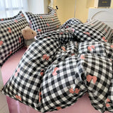 Taooba Nordic Pink Checkerboard Duvet Cover Sets With Pillowcases Flat Sheet Kids Girls Boys Full Queen Twin Size Kawaii Bedding Kit