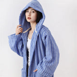 Taooba New Simple Fashion Yarn-Dyed Striped Rhombus Cotton Adult Bathrobe Absorbent Cloak Parent-Child Bathrobe