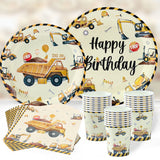 Construction Party Decoration Disposable Tableware Birthday Party Decor Kids Boy Engineering Vehicle Theme Supplies Baby Shower