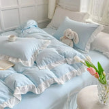 Taooba Korean Princess Style Duvet Cover Set No Filling Pink Blue Soft Washed Cotton Girls Favorite Ruffles Bed Linen Pillowcases