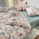 Taooba Christmas gift Bedding Set INS Girls Cherry  Soft Washed Cotton Bed Sheet Queen King Size Duvet Set  Comforter Set Pillowcase Bed Linens