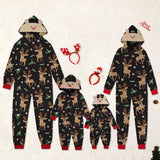 Taooba-Christmas Family Matching Jumpsuit Long Sleeve Hooded Elk Print Zipper Closure Loungewear