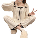 Taooba Women's Spring and Autumn Pajamas Set Women's Long-Sleeved Long Trousers Pajamas Homewear Sweet Leisure Homewear Loose Set