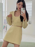 Taooba-Spring Autumn New Skirt Set 2 Piece Sets Women Outfit Long Sleeve Short Coat A-Line Mini Skirts Korean Chic Elegant Fashion Suit