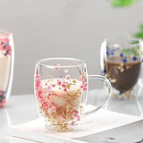 1pc 350ml Dry Flowers Glass Cup Fillings Double Wall Glass Cup With Handle Heat Resistant Tea Coffee Cups Espresso Milk Mug