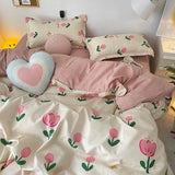 Taooba Ins Style Bedding Set Fashion Solid Color Washable Duvet Cover Without Comforter Pillowcases Sheet for Student Soft Home Textile