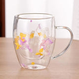 Taooba-1pc 350ml Dried Flower Double Wall Clear Glass Coffee Mugs Double Insulated Glass Cup For Hot Cold Beverages Latte Espresso Cup