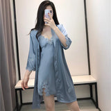 Taooba-Sexy Women's Robe Set Rayon Silk Kimono Bathrobe Wedding Bridesmaid Morning Gown Lace Decorative Sleepwear Casual Home Clothes