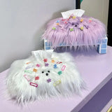 Taooba-Cute Plush Monster Drawer Box Tissue Box with Little Hairpin DIY Room Table Drawer Paper Holder Paper Box Cover