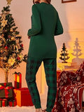 Taooba-Women Christmas Pajama Set Long Sleeves Shirt and Elastic Plaid Pants for Loungewear Soft Sleepwear for Nightwear