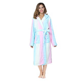 Taooba RONGTAI Womens Rainbow colored Flannel Bathrobe Ladies Fleece Plush Warm Long Robes Fleece Nightgown Sleepwear