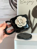 Taooba-Camellia flower ceramic mug coffee cup handcrafted irregular flower milk tea cup Korean style breakfast mug beverage cup