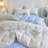 Blue White Duvet Cover Set Cute Sweetheart Flat Sheet Pillowcase Floral Girls Boys Bed Linen Twin Queen Size Home Bedding Kit