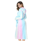 Taooba RONGTAI Womens Rainbow colored Flannel Bathrobe Ladies Fleece Plush Warm Long Robes Fleece Nightgown Sleepwear