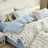 Ins Style Duvet Cover Set with Pillowcases Flat Sheet Kawaii Sheep No Comforter Queen Full Size Bed Linens