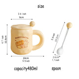 Taooba-1pc Ceramic Mug with Spoon and Lid Cute Ceramic Coffee Milk Cup Cartoon Cup Steaming Microwave Cup kitchenware Gift for Girls