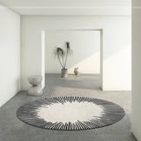 Living Room Carpet Round Black White Line Home Decoration Coffee Tables Large Area Plush Mat Bedroom Fluffy Rug ковер Tapis 러그