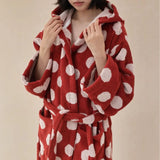 Taooba Parent child polka dot style bathrobe, long staple cotton hooded children's and adult hotel home bathrobe