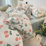 Taooba Christmas gift Bedding Set INS Girls Cherry  Soft Washed Cotton Bed Sheet Queen King Size Duvet Set  Comforter Set Pillowcase Bed Linens