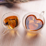 1pc Heart Shaped Mug Double Glass Coffee Cups with Heart Double Layer Heart Tea Cup Coffee Mug Drinking Glasses Cocktail Glass