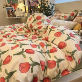 Taooba Ins Style Bedding Set Fashion Solid Color Washable Duvet Cover Without Comforter Pillowcases Sheet for Student Soft Home Textile