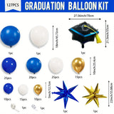 Taooba Color Palette 127pcs Royal Blue Gold Graduation Balloon Wreath Arch Set with Graduation Hat 2024 Graduation Ball Birthday Party Decoration