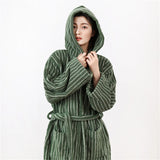 Taooba Christmas gift Cotton Absorbent Hooded Bathrobe, Striped Diamond Check, Simple Fashion Family Style, Four Seasons, Universal, Retro, Loose Robe