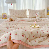 Ins Korean Style Fresh Floral Knitted Cotton Summer Cool Quilt With Air Conditioning, Thin Quilt, Dormitory Single Person