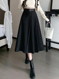 Taooba High Waist Pleated Long Skirt Women New Arrival 2023 Autumn Korean Style Solid Color Ladies Elegant A-line Skirts W1361