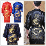 Taooba-Men Robe V Neck Kimono Sleepwear Nightgown Embroidered Dragon Robe Cardigan Bathrobe Home Clothes Lounge Loose Sleep Dress