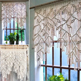 Taooba-Hand-made Macrame Leaf Patter Curtain Tapestry Bohemia Hanging Window Door Tassel Curtain Wall HangingTapestry Room Decoration