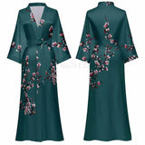 Taooba-Printed Long Robe Sexy Kimono Bathrobe Gown Lingeries for Woman Home Dress Summer Satin Sleepwear Female Half Sleeve Nightgowns