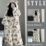 Taooba Christmas Gift Autumn and Winter Thickened Models Coral Velvet Cardigan Pajamas Women Home Wear Girls Cute Bear Robe Long Section Hooded