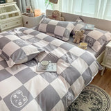 Taooba Checkerboard Bedding Set No Comforter Quilt Duvet Cover Pillowcase Flat Sheet Single Queen Size Polyester Bedclothes