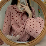 Taooba Large Size Sexy Nightwear Women Sleepwear Autumn and Winter Cardigan Home Wear Peach Heart Long Sleeves School Silk Pajamas