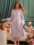 Taooba Vintage Modal Gauze Women Nightgowns Deliacate Embroidery  Princess Sleepwear Loose Royal Nightwear Spring Autumn Home Dress