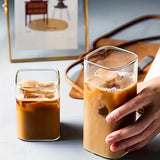 1pc Square Glass Cup High Borosilicate Glass Water Cup Iced Coffee Cups Drinking Glasses For Juice Tea Summer Winter Drinkware