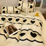 Taooba Simple Bedding Set Plaid Sold Color Single Queen Size Duvet Cover No Filling Boys Girls Flat Sheet Pillowcase Kit